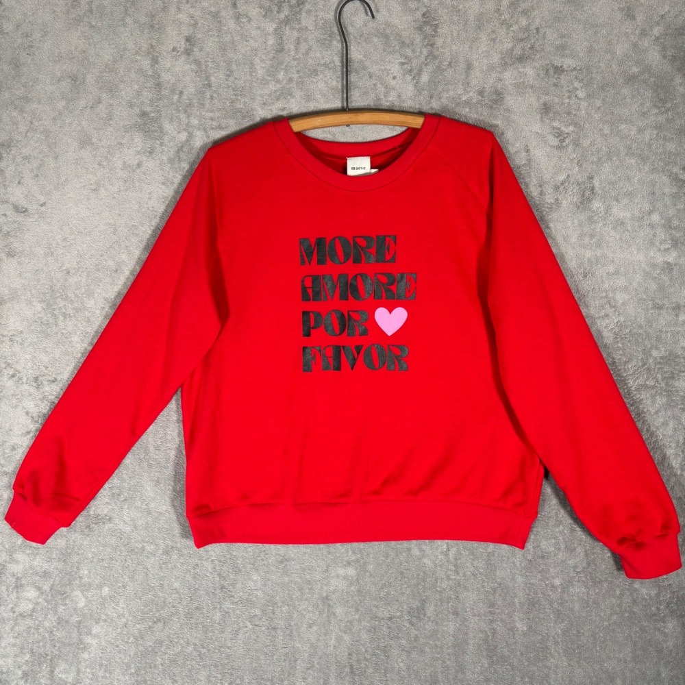 Maeve Anthropologie Red More Amore Por Favor Graphic Sweatshirt Size L Cozycore